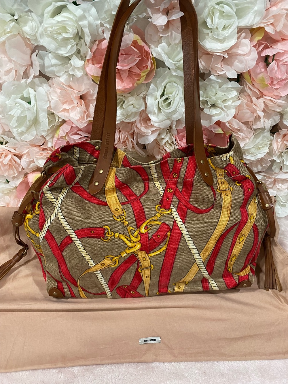 Miu Miu Equestrian Belt Print Tote